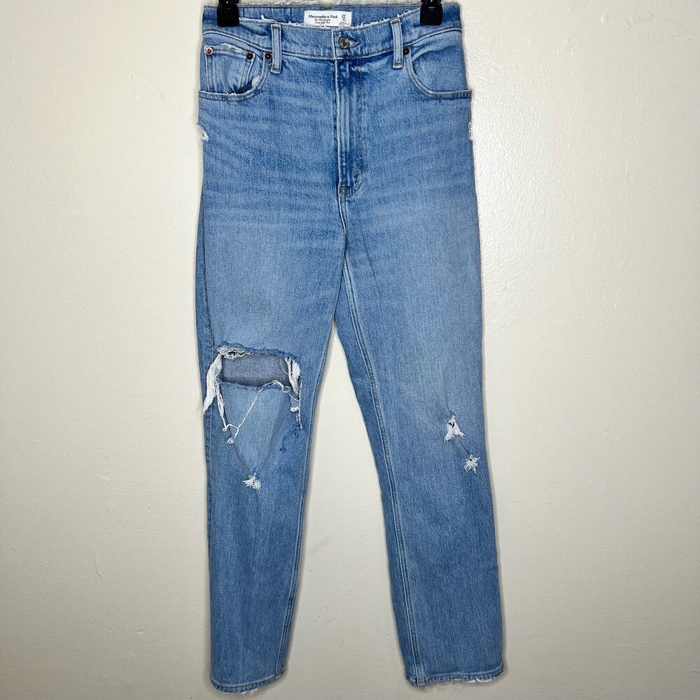 Abercrombie & Fitch 90s Straight Ultra High Rise Jeans 27 Ripped Knee Distressed